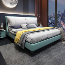 Leather bed genuine leather bed light extravagant modern minimalist 1 8m main bedroom with double man bed down soft bag large bed Nordic storage wedding bed