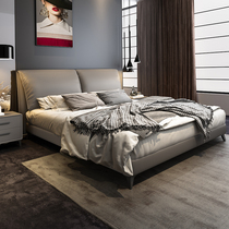 Bed modern minimalist 1 8 m double bed genuine leather bed master bedroom with soft bed large bed down padding by bag light and luxurious bed