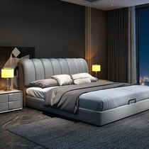 Nordic genuine leather bed 1 8 m small family type double bed master bedroom with light luxury modern wedding bed soft bag minimalist storage furniture