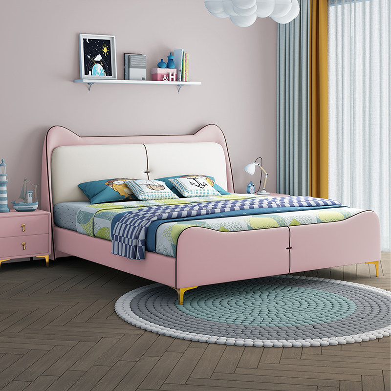 Leather Bed Children's Bed 1 2 Princess Bed 1 35 m 1 9 Small Bed Modern Simple Solid Wood Boy Girl Room Single Bed-Taobao