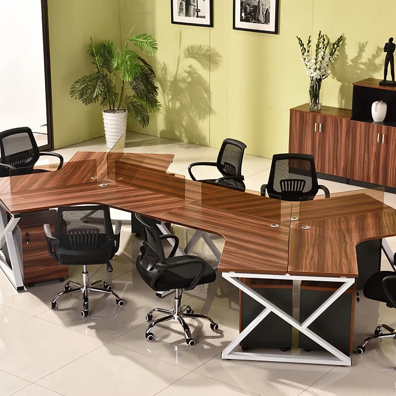Office Arc Desk Chair Combo Screen Working Position 6 Staff Table 3 People Corner Employee Profiled Table