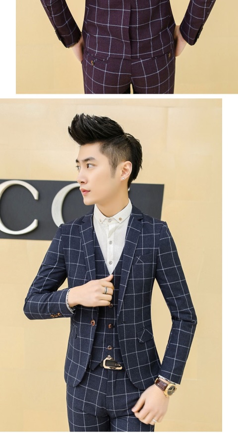 Phiên bản Hàn Quốc của bộ đồ kẻ sọc nhỏ màu xanh thêm kích thước lớn phù hợp với bộ đồ nam 5-6XL chủ nhà phù hợp với bộ đồ cưới ba mảnh áo khoác blazer nam