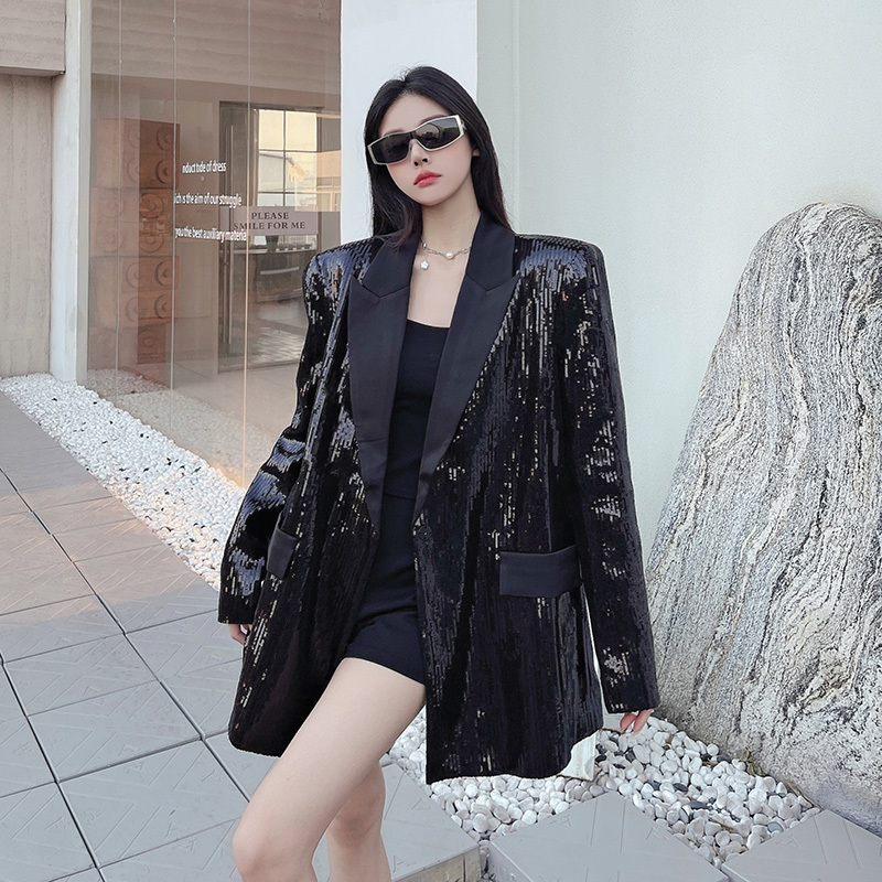 Black Blazer for Women 2026 New Spring Style, Super Popular Suit with Loose Design, Unique Sequin Style, Elegant and Casual Black Blazer for Women 2026 New Spring Style, Super Popular Suit with Loose Design, Unique Sequin Style, Elegant and Casual
