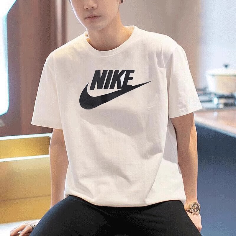 Nike White T-Shirt Men's 2025 New Short-Sleeved Pure Cotton Loose Sportswear Half-Sleeved Breathable Men's Half-Sleeved