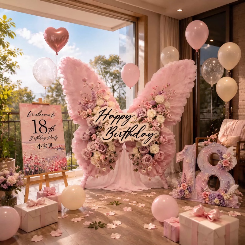 Girl's 18Th Birthday Scene Decoration, 18-Year-Old Coming-Of-Age Ceremony, Korean-Style Butterfly High-End Background Wall, Kt Board 10