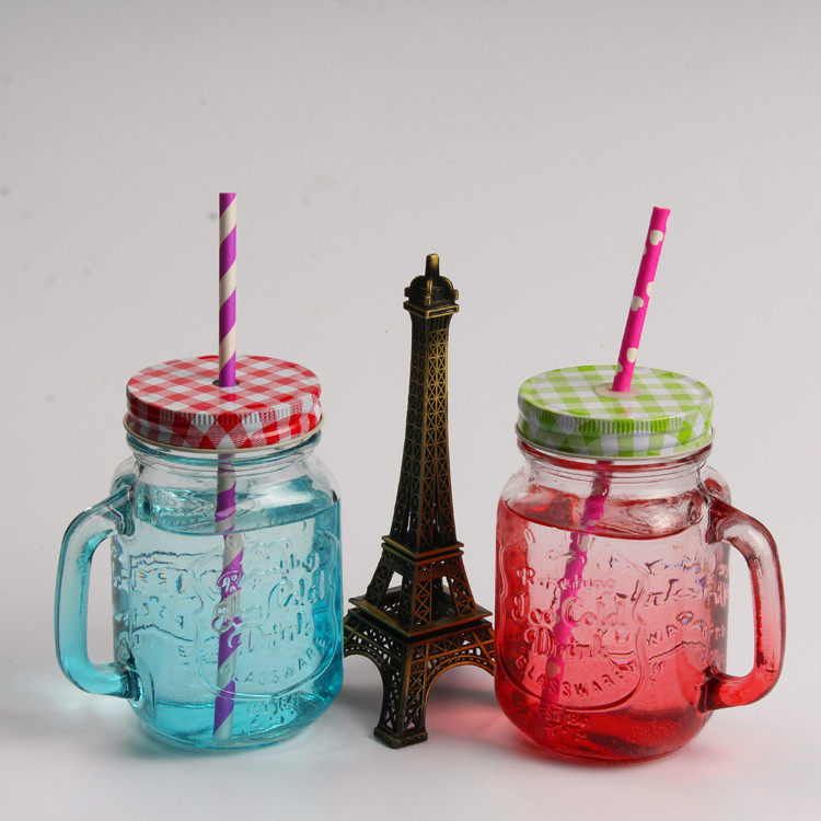 Cock Cup Creative straw Mason Cup 450ml fruit juice cup personally colored lemon juice beverage glass cover