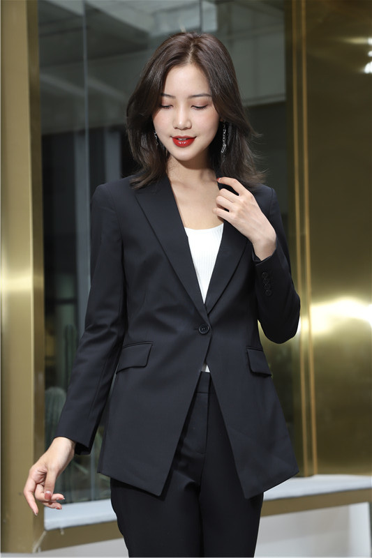 Synchronized subsection TH Female pure wool One grain buckle Western suit for a long version small suit with matching lower dress 