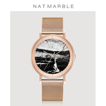 NAT MARBLE WATCH Womens Inches Wind minimalist Temperament Art Niche Retro Design Natural Marble Table