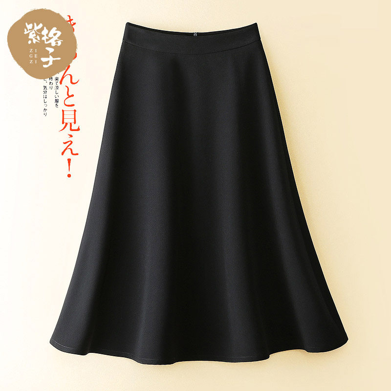 2023年秋新作フレアスカートミディスカートブラック万能Aラインスカートハイウエストスリムミディアム丈アンブレラスカートトレンド