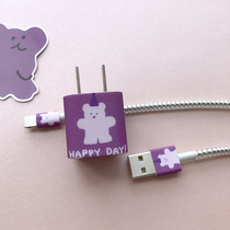 Korea ins same gentle purple bear charger sticker iPhone Happy Bear decorative power sticker