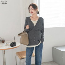 Maternity wear spring fashion long-sleeved sweaters fashionable fake two-piece cardigans spring and autumn loose tops