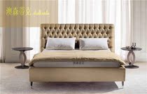 Aussentic fabric bed light luxury modern buckle bed high back beige fabric bed Italian furniture bed customization