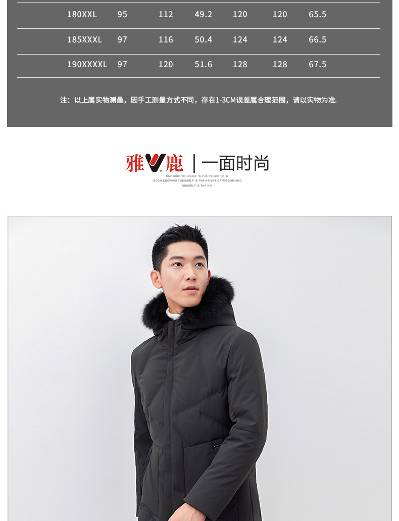雅鹿 男奢华狐狸毛领 加厚中长 羽绒服 图4