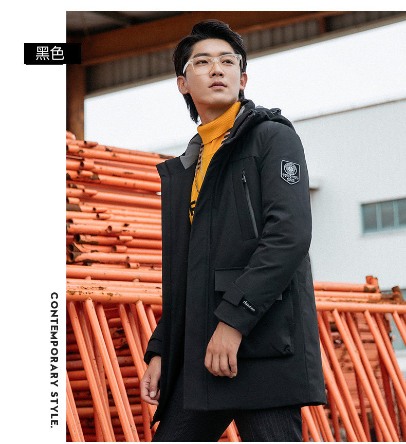 雅鹿 男士中长款 连帽羽绒服 90%充绒量 图7