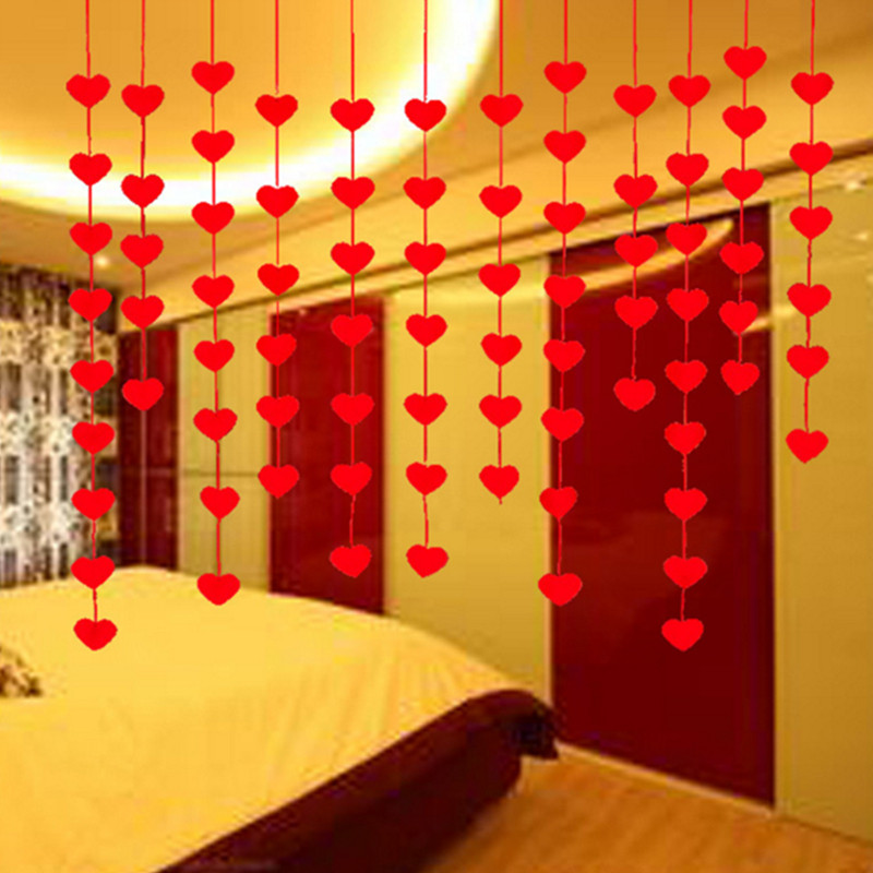 Wedding House Decoration Lakflower Little Peach Hearts Wedding Red Hearts Wedding Room Arrangement Festive Items Red Line Rope Ropes New House