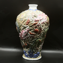 Qing Daoguang carved bucket color dragon pattern plum vase antique porcelain antique old folk old objects collection second-hand ornaments