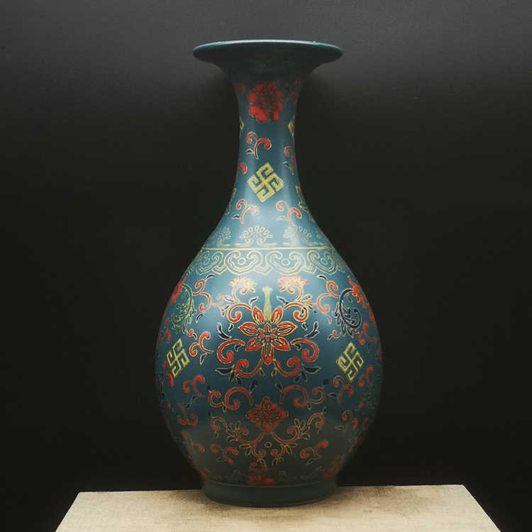 中国 古玩 孔雀釉赤壺花瓶27cm16cm 孔雀蓝釉瓶- Top 50件孔雀蓝