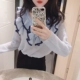 Mùa thu 2018 phiên bản Hàn Quốc mới của áo sơ mi nữ tay dài ngọt ngào cổ chữ V xù lông retro sang trọng kết hợp áo len dệt kim áo len tăm dài tay
