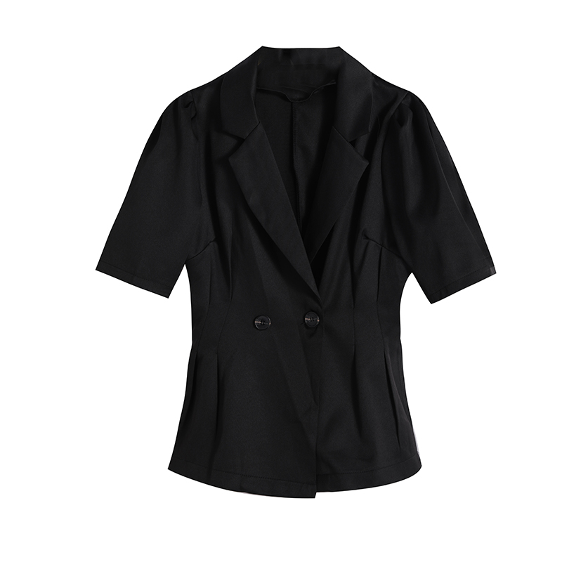 Black CoatClose your waist suit Short sleeve female summer Thin temperament Minority puff sleeve new pattern black jacket occupation man 's suit loose coat
