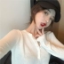 Phiên bản Hàn Quốc của áo khoác mùa thu Slim mỏng màu đậm hoang dã retro chic cổ điển dài tay phần mỏng chạm đáy áo len nữ áo phông nữ đẹp Áo / áo thun