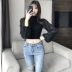 Đầm voan ngắn tay dài khâu áo len nữ mùa thu thời tiết khí chất hoang dã áo mới chạm đáy mẫu áo len nữ đẹp 2021 Vòng cổ áo len