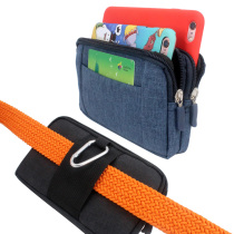 Put 2 mobile phone running bag two grid denim canvas mens horizontal double-layer money cigarette bag old man hanging waist wearing leather belt shell
