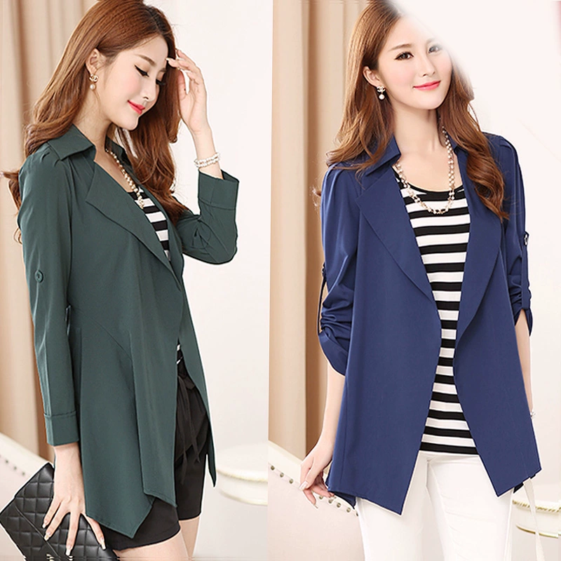 Áo khoác cardigan dáng dài trung thu mỏng kết hợp với áo choàng nữ size lớn hợp thời trang cho mẹ béo mm Áo khoác gió voan hàn quốc mùa xuân và mùa thu - Trench Coat