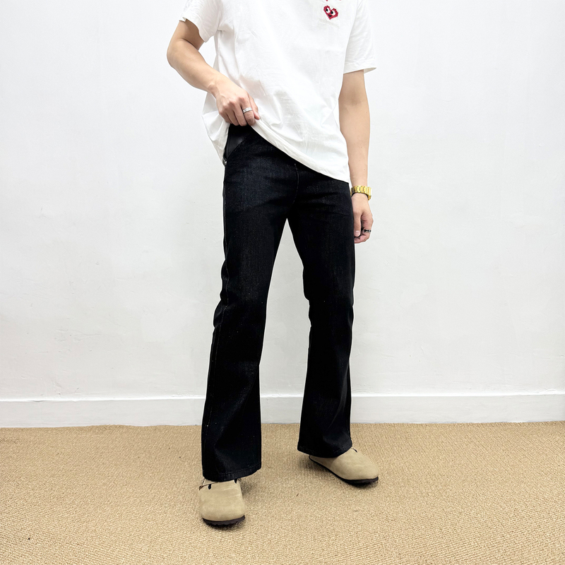 Bujiujie American-Style Original Color Four-Stripe Narrow Black Slim-Fit Flared Jeans, Cool and Stylish Cleanfit Pants