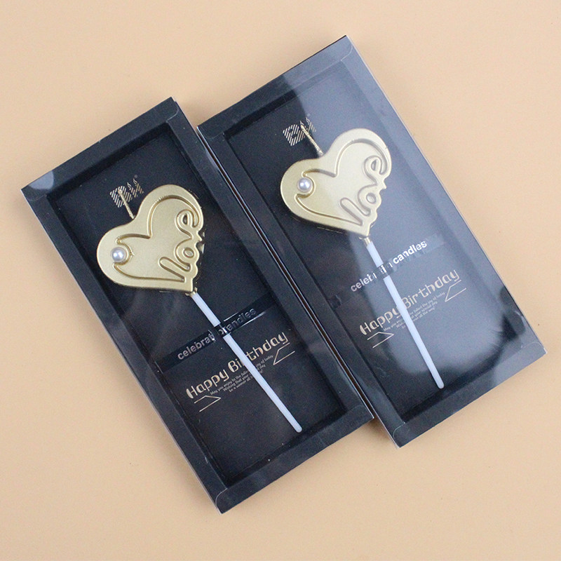 New Valentine's Day candle heart-shaped golden LOVE birthday cake candle gift party love decoration candle