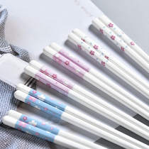 Ceramic chopsticks household bone China meal geometry cherry blossom powder Simple creative ins mildew-proof high temperature resistance good-looking net red