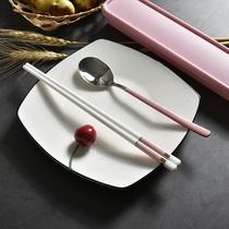 Portable chopsticks spoon single suit Student net red cute three-piece set Personality light luxury creative ins tableware box