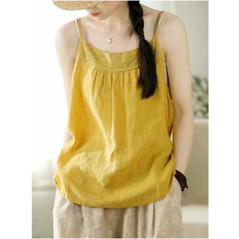 Pure Cotton Embroidered Camisole, Spring and Summer, Versatile, Loose Fit for Plus Size, Can Be Worn as an Inner Layer or Outerwear, Linen Tank Top