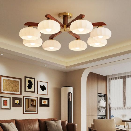 Medieval-Style Living Room Lamp, Japanese Retro Solid Wood Dining Room Low-Floor Lobby Main Lamp, New Chinese-Style Bedroom Study Lighting Fixtures