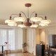 Song Dynasty Aesthetic Living Room Chandelier, Antique Style, Retro Walnut Color, French Printed Fabric, Bedroom, Dining Room, Whole House Lighting Fixtures
