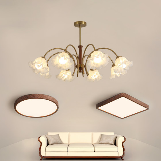 French Retro Living Room Chandelier, Vintage American Country Style Floral Glass Dining Room Simple Bedroom Lighting Fixtures
