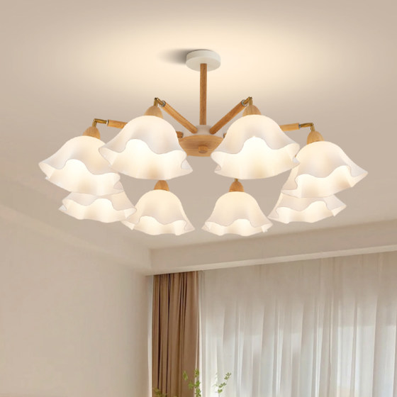 Japanese-Style Log Wood Dining Room Chandelier, Modern Minimalist Nordic Creative Three-Bedroom Two-Living Room Lighting Fixtures, Whole House Package Set