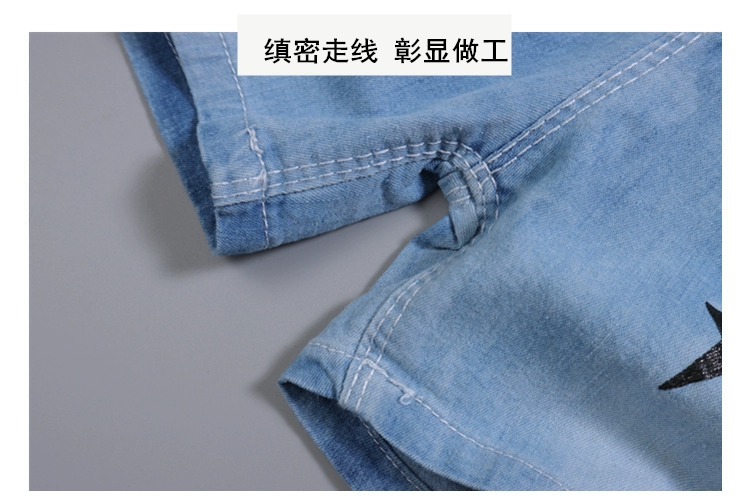 Quần short denim bé trai mùa hè quần nóng 3-4-5-6-7 tuổi trẻ em quần ba phần tư quần đi biển quần bông thủy triều - Quần