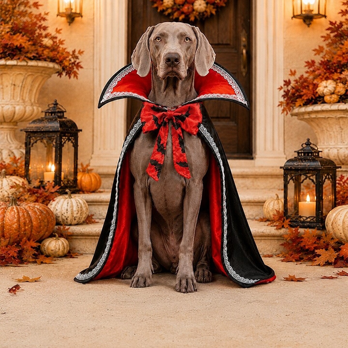 Halloween pet bat costumes, capes, cloaks, and funny costumes for small and large dogs, including Teddy and Golden Retrievers.