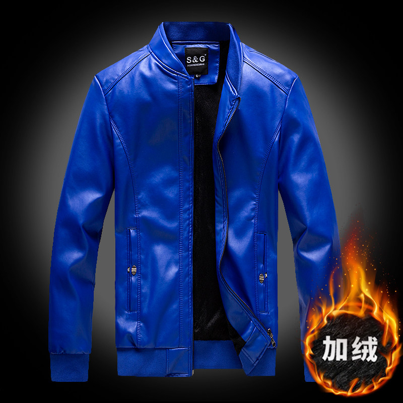 Men's leather clothes Motorcycle clothes jacket 2019 winter velvet thickened slim Korean version of the trend handsome leather jacket men