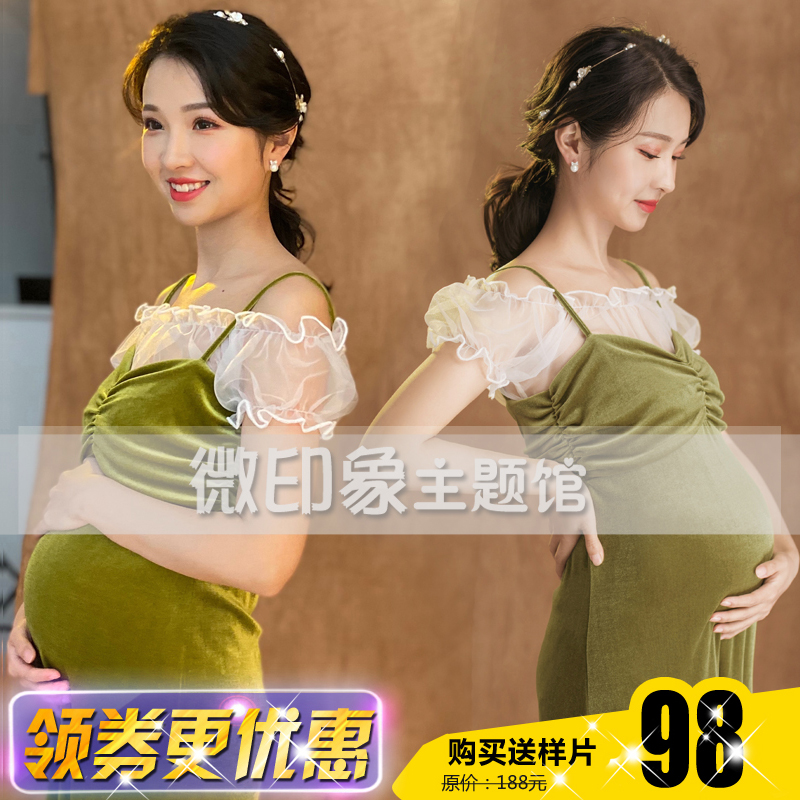 2175 Expo's new retro style green velvet Little Qing new photo gallery Fashion gestation for real photo costumes