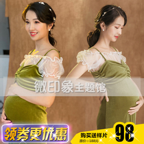 2175 exhibition new retro style green velvet small fresh photography building fashion maternity photo photo clothing