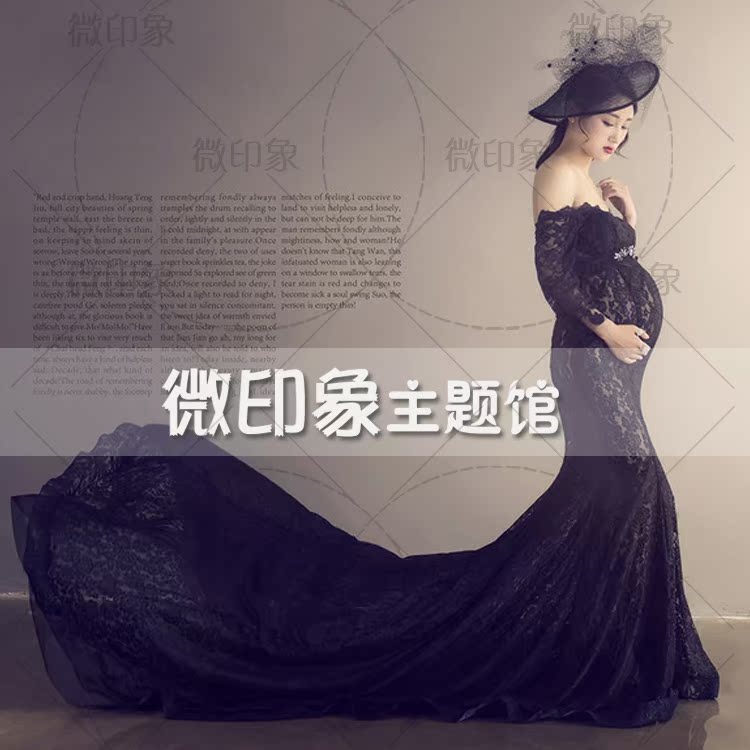 2018 Photos Photo Gallery Writing True Themed Clothing Black Lace Lined Shoulder Gown High-end Gestational Art Photo Shoot New
