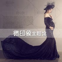2018 photo studio photo theme clothing black lace shoulder dress high-end Pregnant Belly Art Photo Shoot New