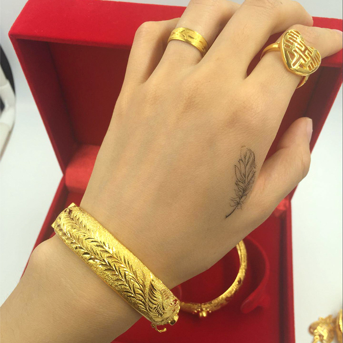 Vòng tay vàng và phượng hoàng mạ vàng 24k Vòng tay vàng cưới Nữ cô dâu cưới Vàng mạ vàng giả vàng Vòng tay mô phỏng Trang sức cưới vòng tay pnj
