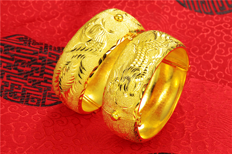 Vòng tay vàng và phượng hoàng mạ vàng 24k Vòng tay vàng cưới Nữ cô dâu cưới Vàng mạ vàng giả vàng Vòng tay mô phỏng Trang sức cưới vòng tay đá thạch anh
