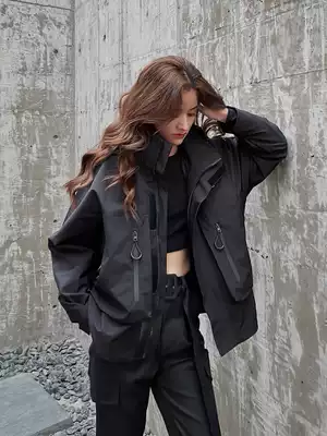 Black universe white duck down jacket 2021 new female winter black short thick small work jacket