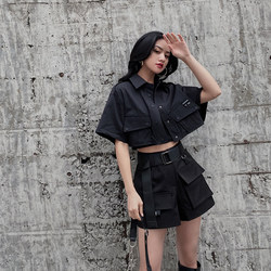 ສີດໍາ Universe Overalls Shorts Women's Summer Thin High Waist Black Small Summer Casual 2023 New Style