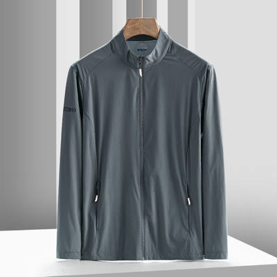 Ice silk sun-protective jacket for men, spring and summer stand-up collar, thin, breathable, loose, plus-size sport, quick-drying middle-aged coat