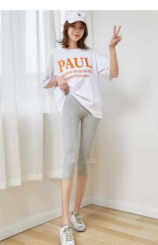 Mùa hè bảy điểm Quần legging modal nữ mặc co giãn mỏng co giãn eo cao cotton màu xám quần an toàn tại nhà - Quần tây thường