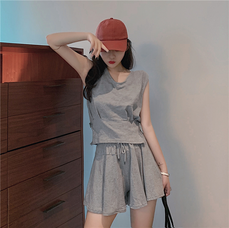 VK旗艦店 復古性感露背交叉綁帶套裝無袖裙裝